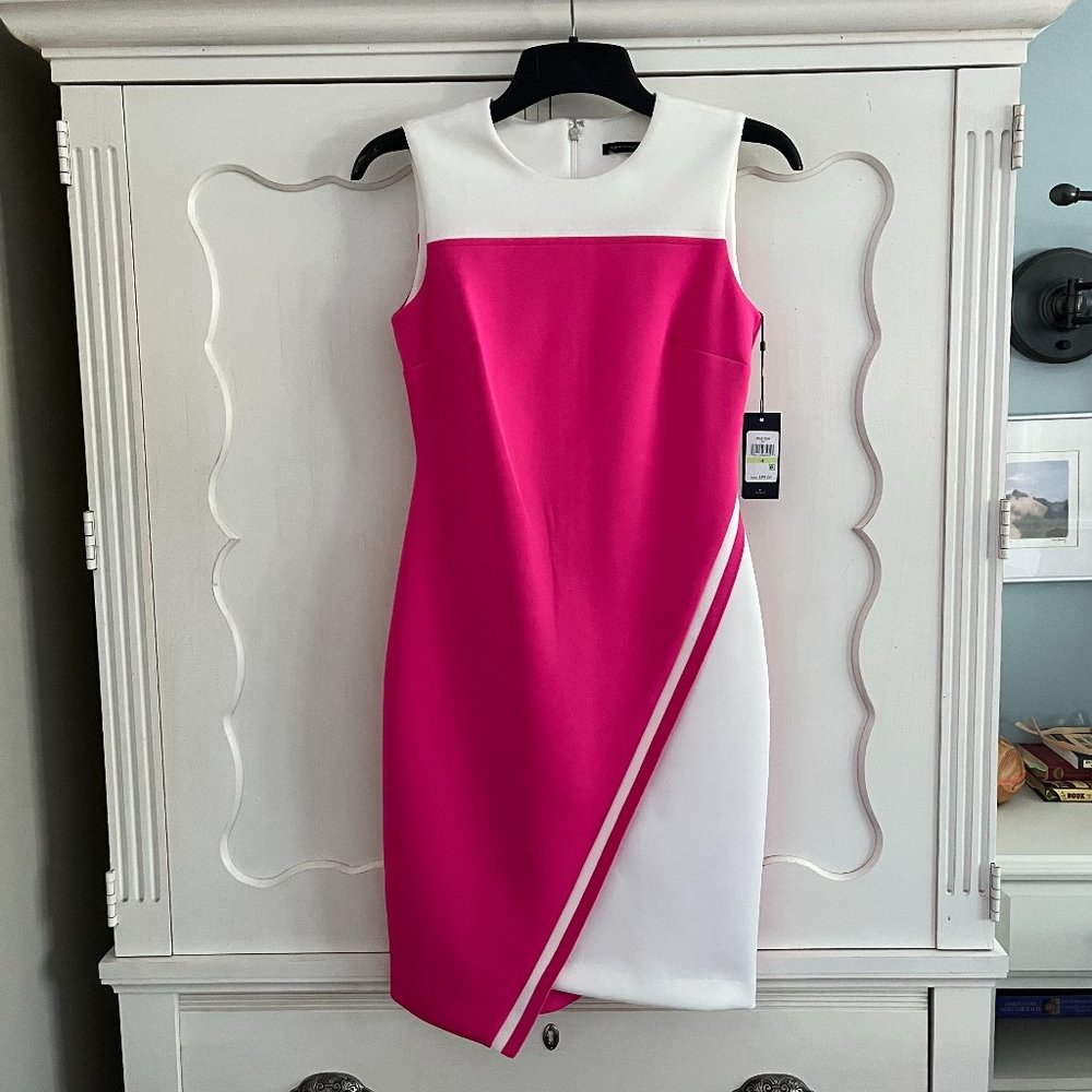 Tommy Hilfiger Asymmetrical Fuscia/White Sleeveless Sheath Size 4 NWT